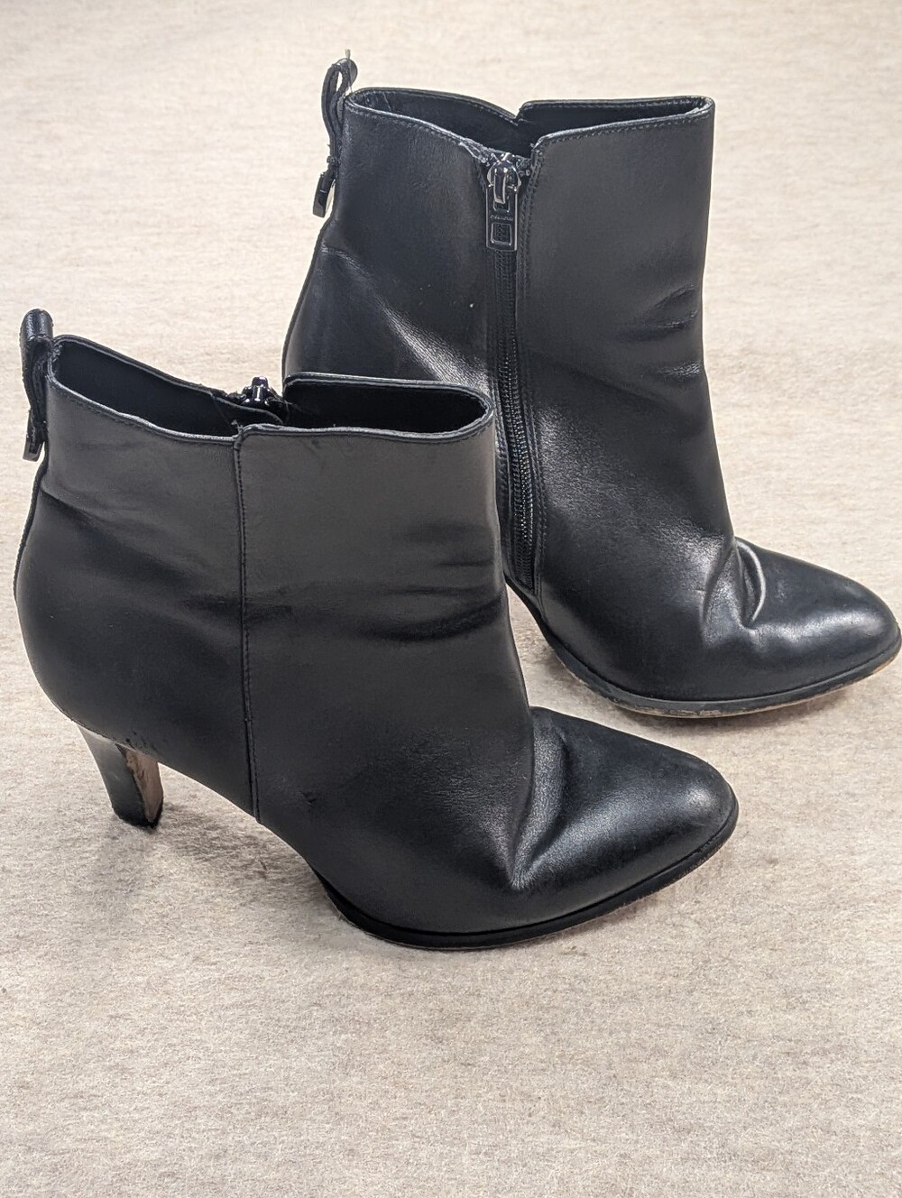 COACH Jemma Black Leather Ankle Heel Boots Women's Classic Zip High Heels W 8.5